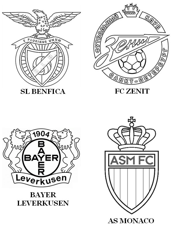 Dibujo para colorear Grupo C: SL Benfica - FC Zenit - Bayer Leverkusen - AS Monaco