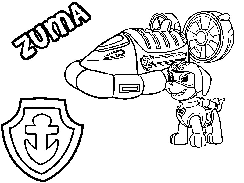 Malvorlagen Paw Patrol : Zuma, seine Luftkissenboot und Abzeichen 8