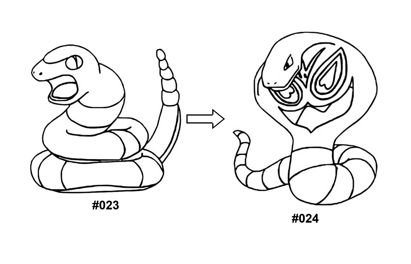 Pokémon evolution coloring page: Ekans, Arbok