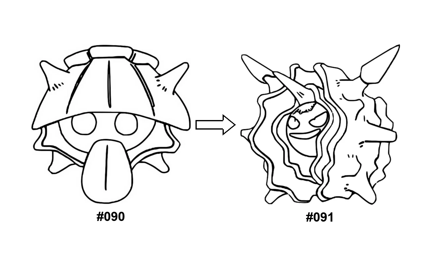 Pokémon evolution coloring page: Shellder, Cloyster