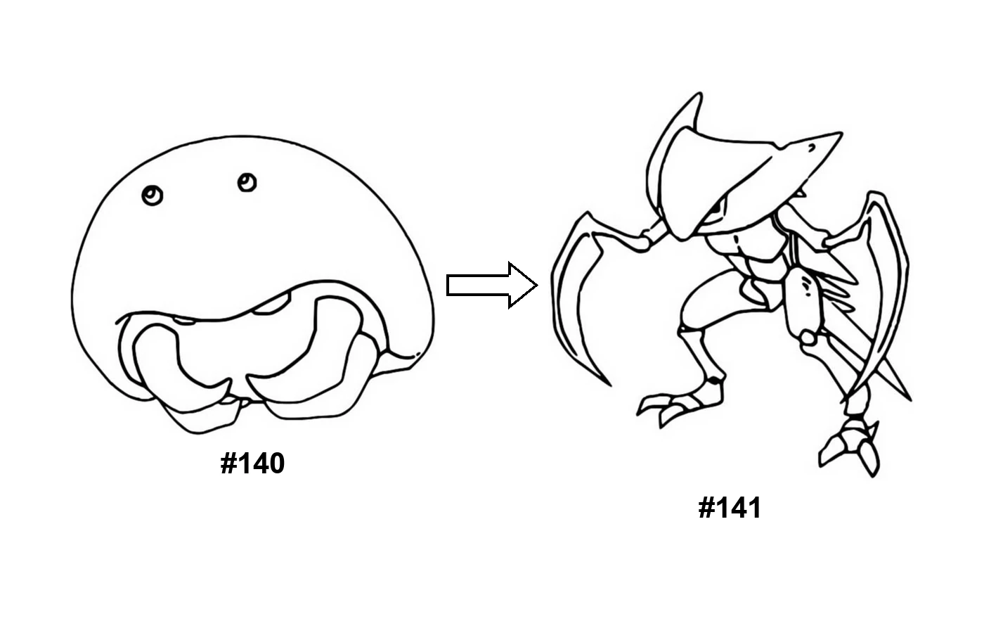 Pokémon-utvikling Kabuto til fargelegging