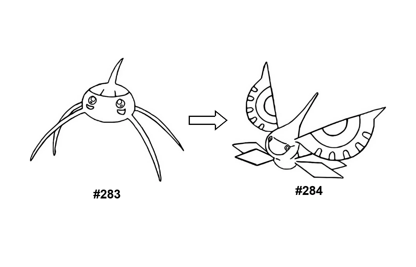 Pokémon evolution coloring page: Surskit, Masquerain