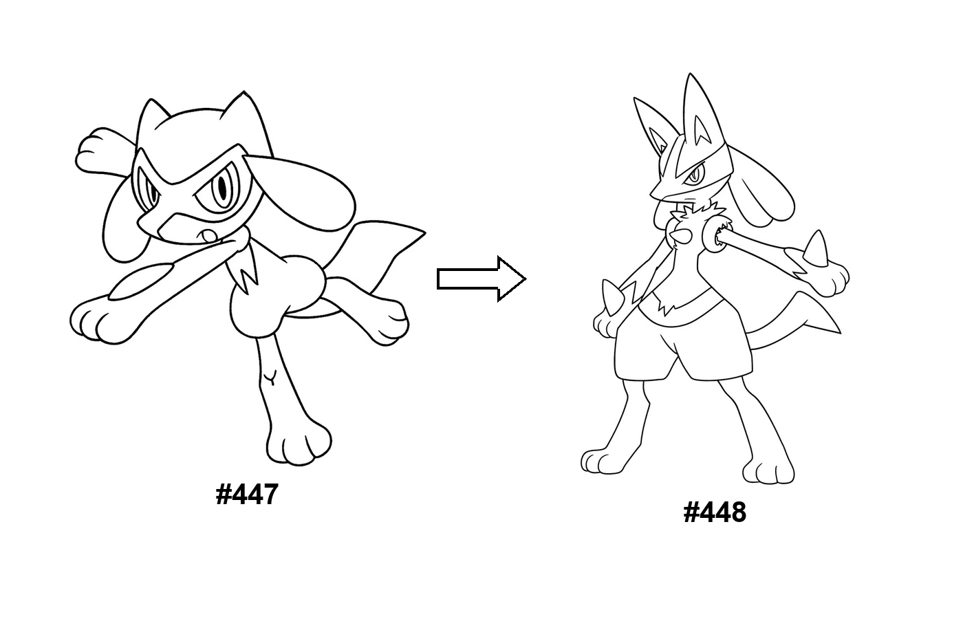 Pokémon evolution coloring page: Riolu, Lucario