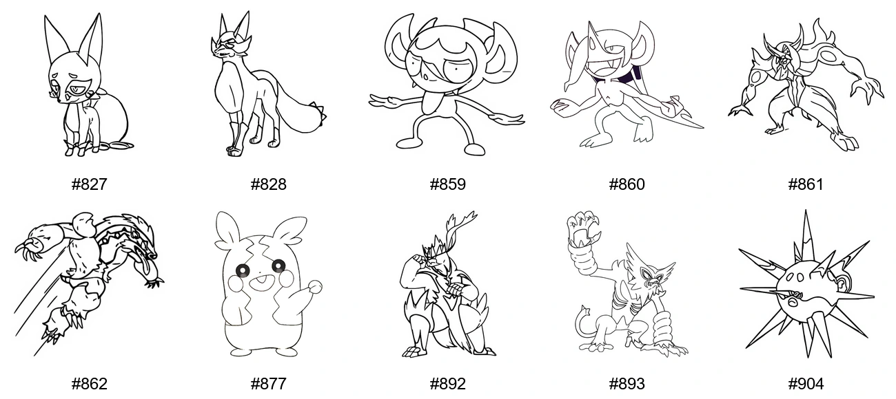 Pimeys-tyypin Pokémon-värityskuvat - Sukupolvi 8 - Nickit, Thievul, Impidimp, Morgrem