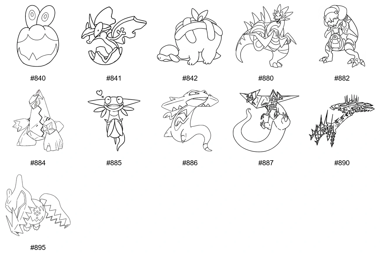 Pokémon Dragon Coloring Pages - Generation 8 - Applin, Flapple, Appletun, Dracozolt