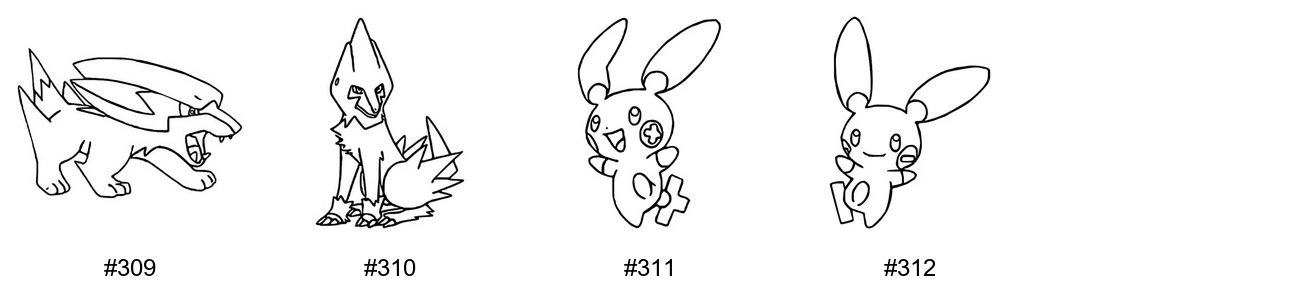 Sähkö-tyypin Pokémon-värityskuvat - Sukupolvi 3 - Electrike, Manectric, Plusle, Minun