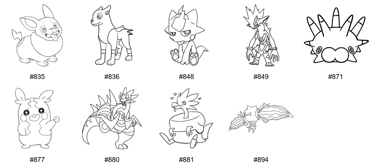 Sähkö-tyypin Pokémon-värityskuvat - Sukupolvi 8 - Yamper, Boltund, Toxel, Toxtricity