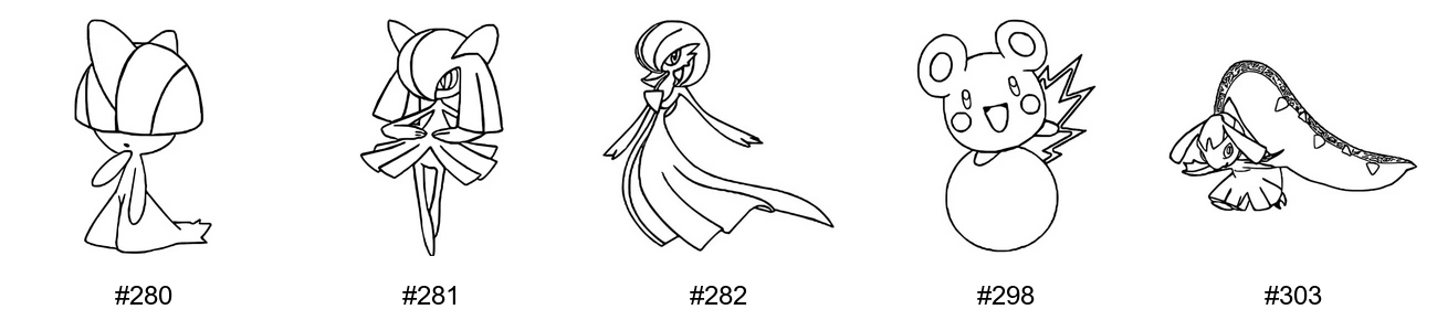 Keiju-tyypin Pokémon-värityskuvat - Sukupolvi 3 - Ralts, Kirlia, Gardevoir, Azurill