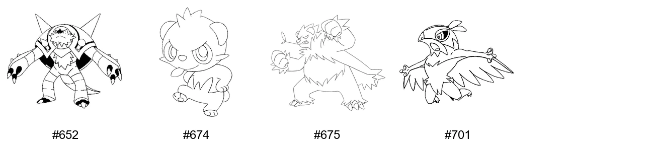 Taistelu-tyypin Pokémon-värityskuvat - Sukupolvi 6 - Chesnaught, Pancham, Pangoro, Hawlucha