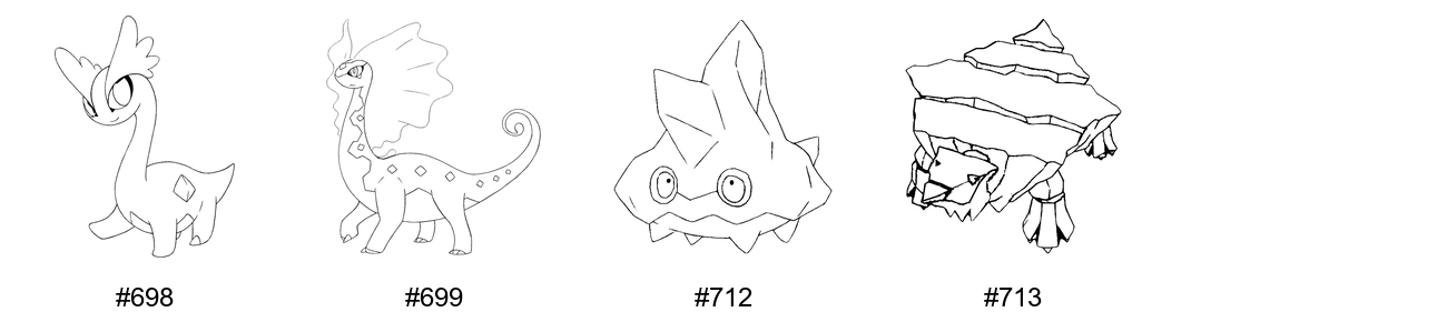 Jää-tyypin Pokémon-värityskuvat - Sukupolvi 6 - Amaura, Aurorus, Bergmite, Avalugg