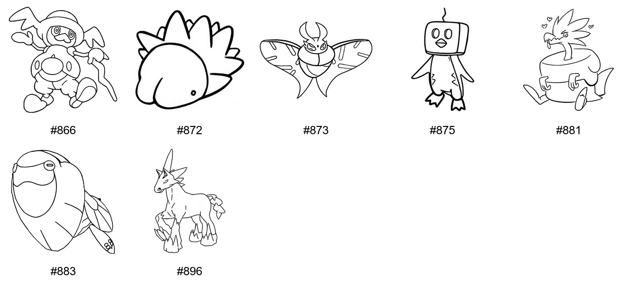 Jää-tyypin Pokémon-värityskuvat - Sukupolvi 8 - Mr. Rime, Snom, Frosmoth, Eiscue