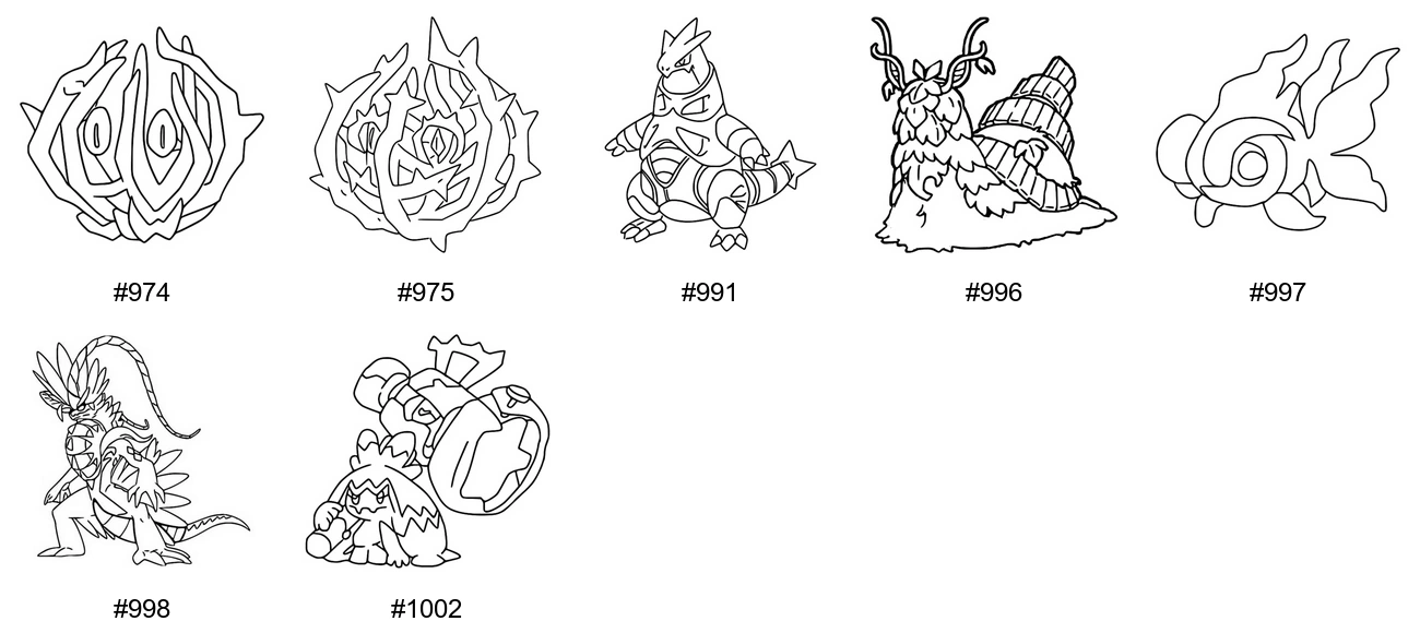 Jää-tyypin Pokémon-värityskuvat - Sukupolvi 9 - Bramblin, Brambleghast, Iron Thorns, Wo-Chien