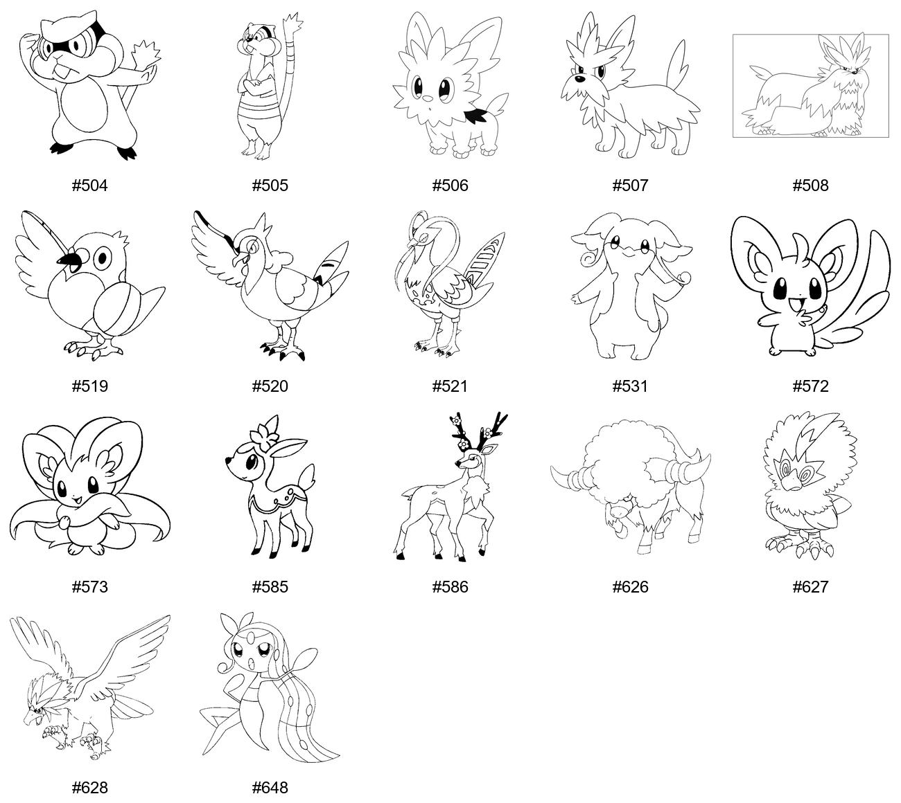 Normaali-tyypin Pokémon-värityskuvat - Sukupolvi 5 - Patrat, Watchog, Lillipup, Herdier