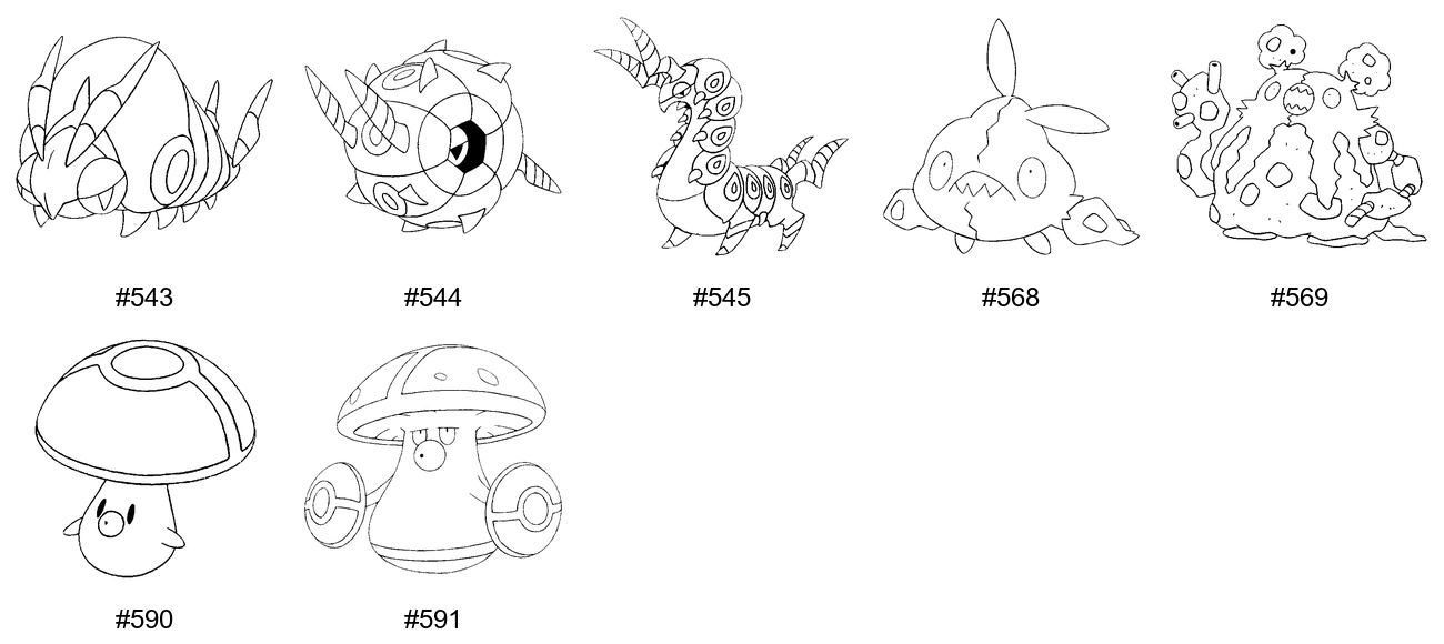 Pokémon Poison Coloring Pages - Generation 5 - Venipede, Whirlipede, Scolipede, Trubbish
