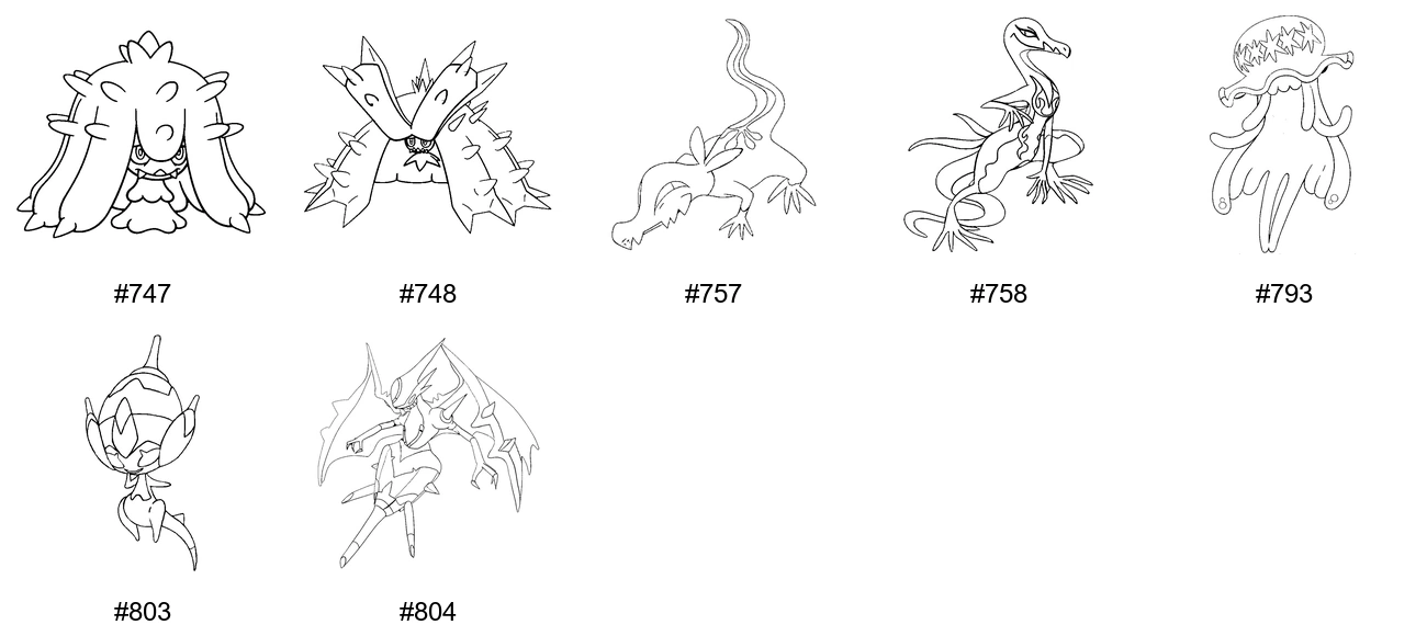 Pokémon Poison Coloring Pages - Generation 7 - Mareanie, Toxapex, Salandit, Salazzle