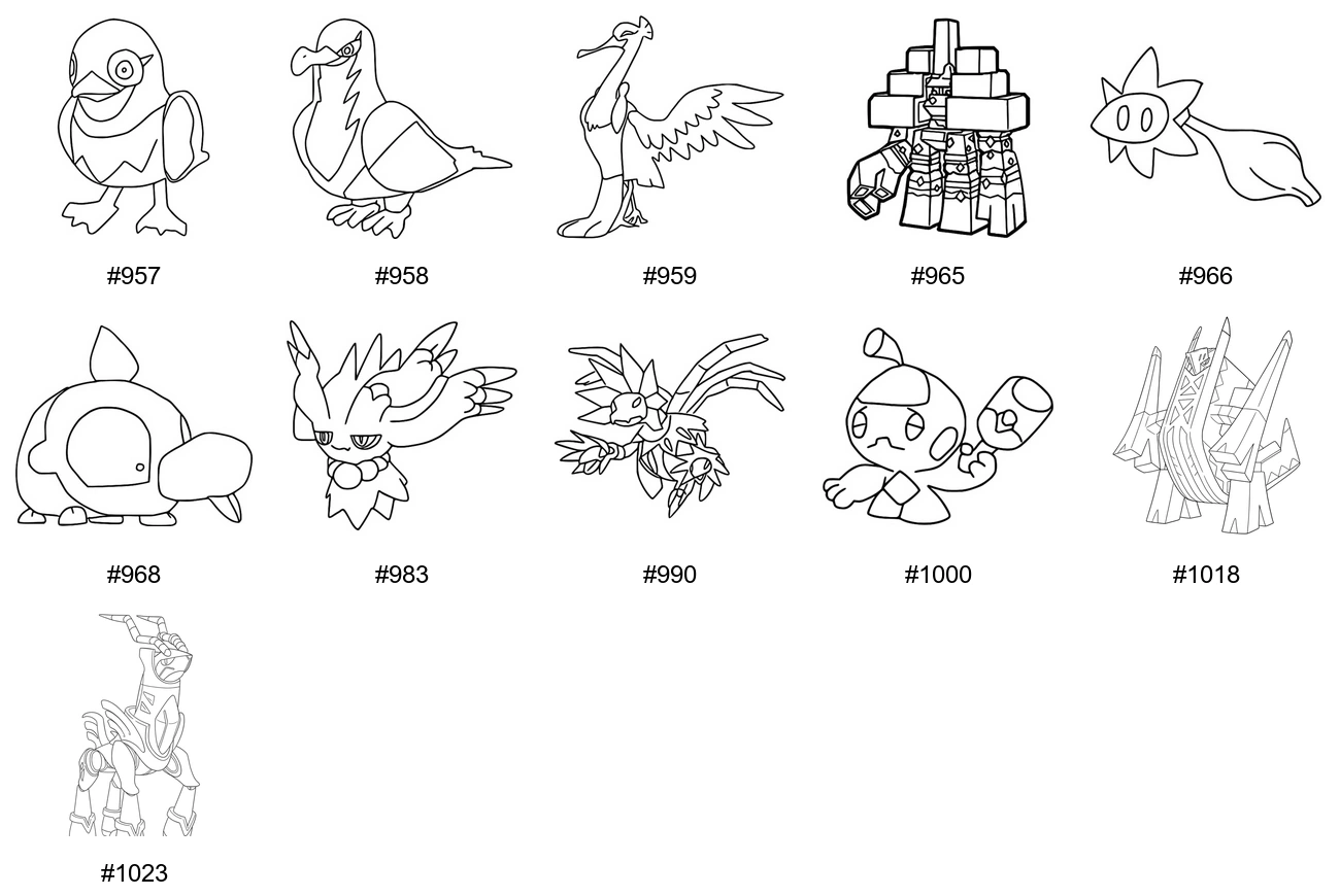Teräs-tyypin Pokémon-värityskuvat - Sukupolvi 9 - Wattrel, Kilowattrel, Bombirdier, Garganacl